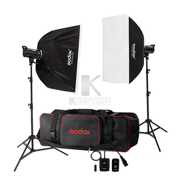 Free DHL 110V/220V Godox DE300 600W /2x 300W 300WS Studio Flash Light Strobe Lighting Kit +70x100cm Softbox + Light Stand+ Carrying Bag