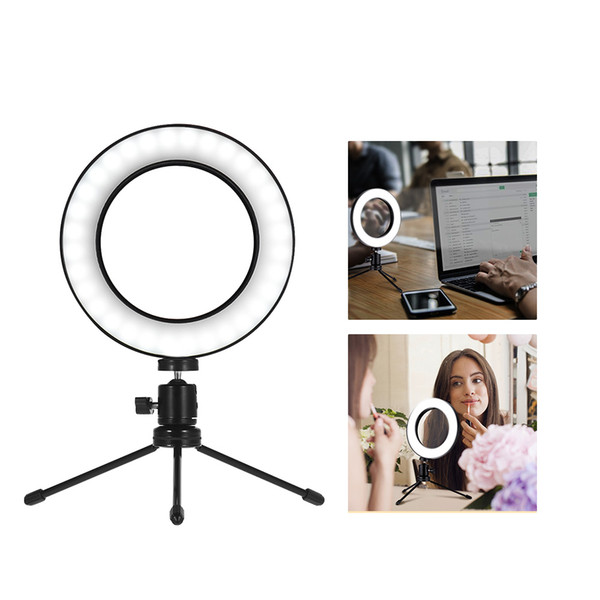 Mini LED Video Ring Light Ring Lamp Dimmable with Mini Desk top Tripod Light Stand for Live broadcast Facial Make up