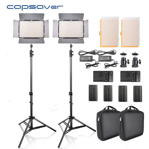 capsaver TL-600S 2pcs LED Video Light Studio Photo Photography Lighting led Panel with Tripod 5500K CRI 90 NP-F550 Battery