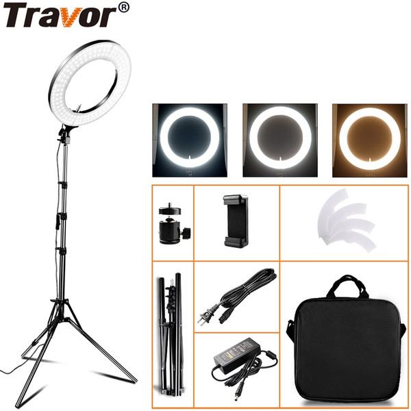 Travor RL-14A Ring LED Light Dimmable Bi-color 3200K/5600K &Tripod Studio Annular Lamp For Makeup photography Lighting