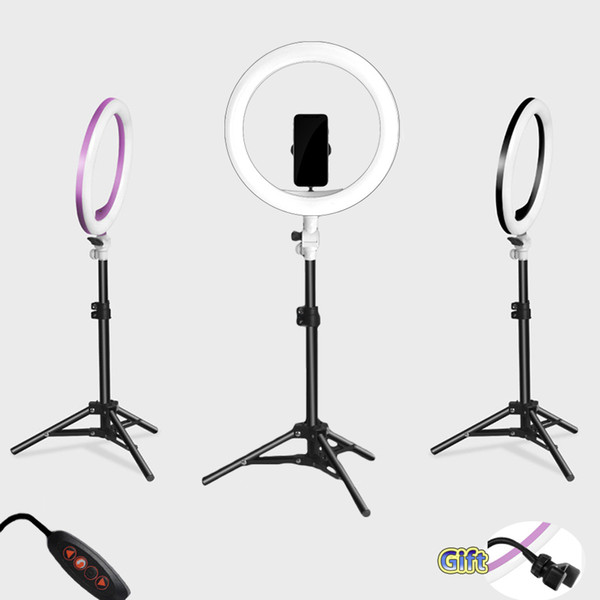 Photography LED Selfie Ring Light three-speed cold and warm stepless Lighting Dimmable with USB Plug Lamp&Tripod Stand