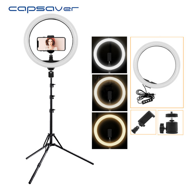 capsaver 12 inch LED Annular Lamp Ring Light Dimmable 2700K/5500K CRI90 12W USB Photographic Lighting for Video YouTube Photo