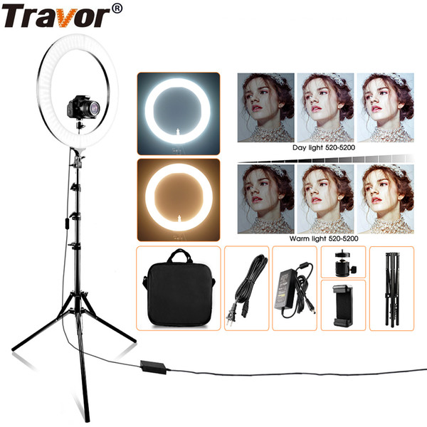 Travor RL-18A LED Ring Light Dimmable Bi-color 512PCS Annular Lamp&Tripod Studio LED Ring Photography Lighting For Makeup YouTub