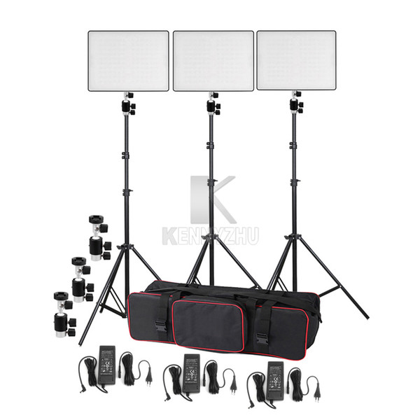 3x Yongnuo YN600 Air Ultra-thin Led Video Light Lighting Kit Bi-color 3200-5500K + Light Stand & Boom Arm + Power Adapter Bag