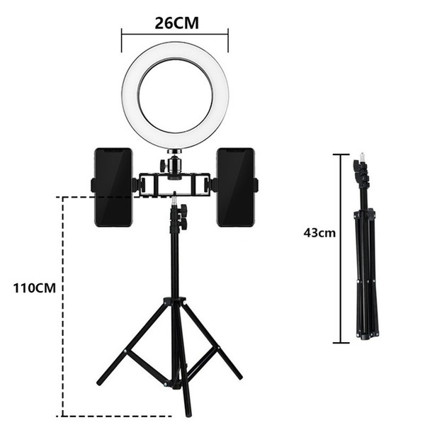 Tycipy Ring Light 26cm 12W Photo Studio Double Phone Clamp LED Selfie Ring Lamp Photographic Lighting with Tripod for Iphone