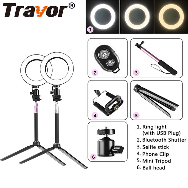 Travor Dimmable 64pcs LED Selfie Ring Light 3200-5500k Youtube Video Live Photo Studio Light With Phone Holder USB Plug Tripod