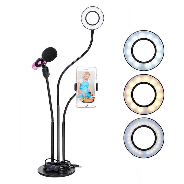 Fusitu Selfie Ring Light with Cell Phone Holder Microphone holder for Live Stream Makeup LED Ring Light With Long Arms for Phone