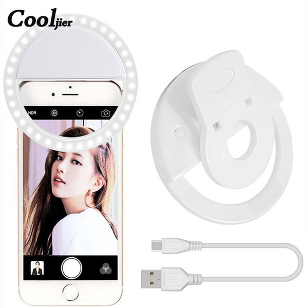 COOLJIER New Selfie Ring Light USB Charge Portable Flash led Camera Phone selfie ring light clip video Night Enhancing