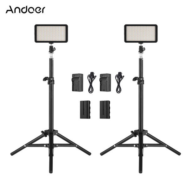 Andoer LED Video Light Kit include 2pcs 3200K/6000K Photo Studio Camera LED Video Light With Stand and Battery & Charger