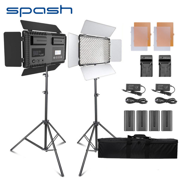 spash TL-600S 2pcs LED Video Light Studio Photo Photography Lighting Lamp led Panel Lamp with Tripod 3200K/5500K NP-F550 Battery