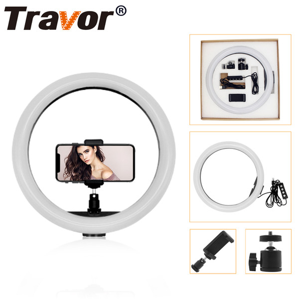 Travor 12inch/30cm LED Selfie Ring Light three speed Stepless Lighting Dimmable With Cradle Head For Makeup Video Live Studio