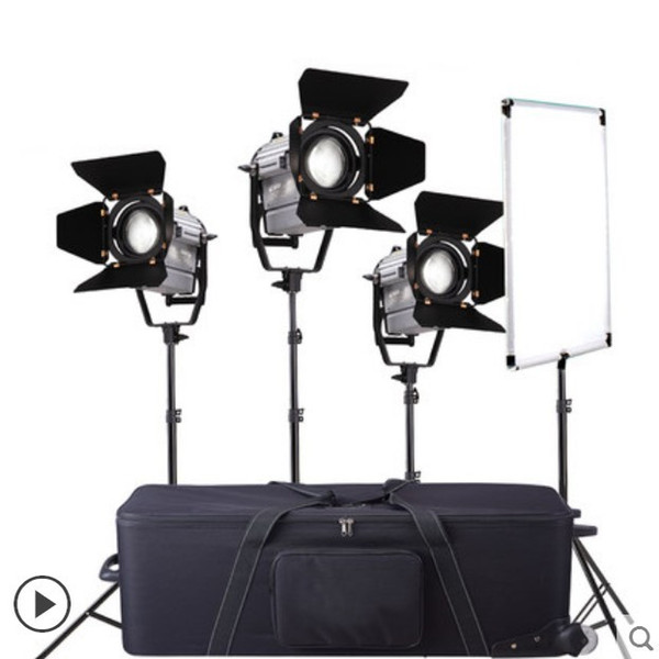 Wireless Remote Control Dimmable Bi-color 3pcs LED150W LED Studio Fresnel spot Light +Light Stand+Carry Bag+Flag Reflector CD50