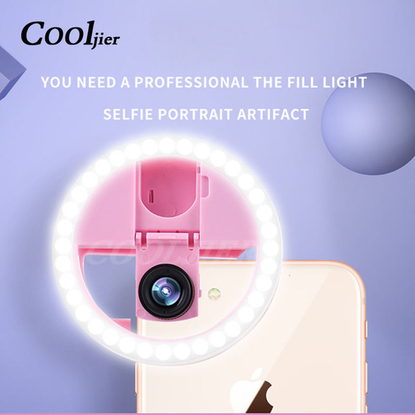 COOLJIER LED Lens Selfie Ring Light Phone Light Wide Angle Flash For iPhone Smartphone Rechargeable Clip-on Fisheye New