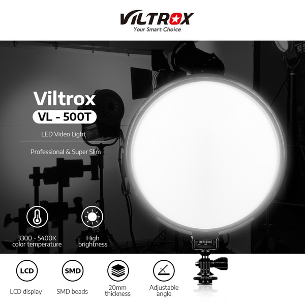 VILTROX VL-500T Dimmable 3300-5600K LED Video Light for Photography Smart Video Light Widescreen Design Dual Power Supply