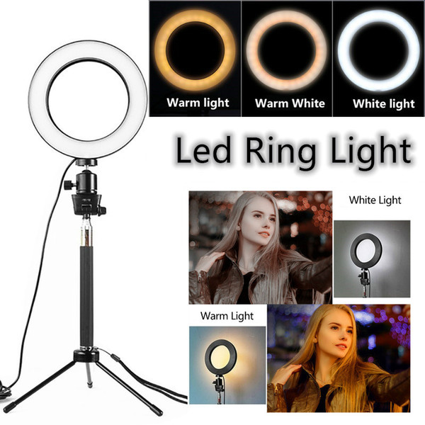 Tycipy 16CM/20CM Ring Light LED Photography 3200-5500K 5W USB Selfie Light Photo Camera Video Table Mini Aluminium Alloy Tripod