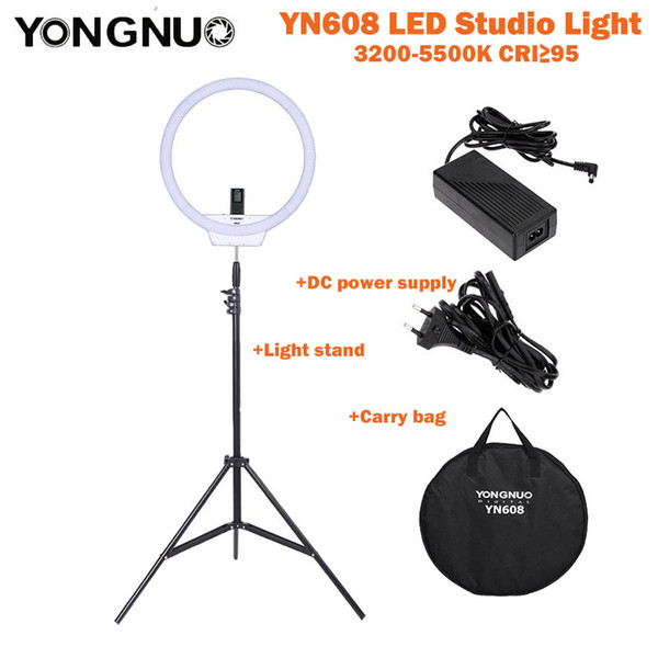 YongNuo YN608 LED Studio Ring Video Light 3200K~5500K Wireless Remote CRI>95 Photo Lamp + Carry Bag + Power Adapter+ Light Stand