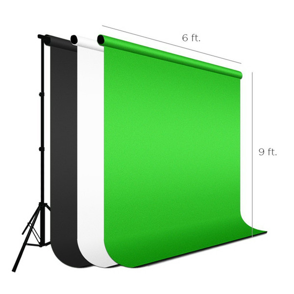 2x3M Photo Studio Background Stand Photography Video Photo Backdrop Support System kit and 3PCS 2x3M White/Black/Green Non Woven Fabric