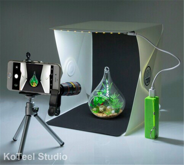 Mini Photography Studio Light Tent Light Room Light Box Kit with LED Lighting, Two Background(Black+White),Cell Phone Lens