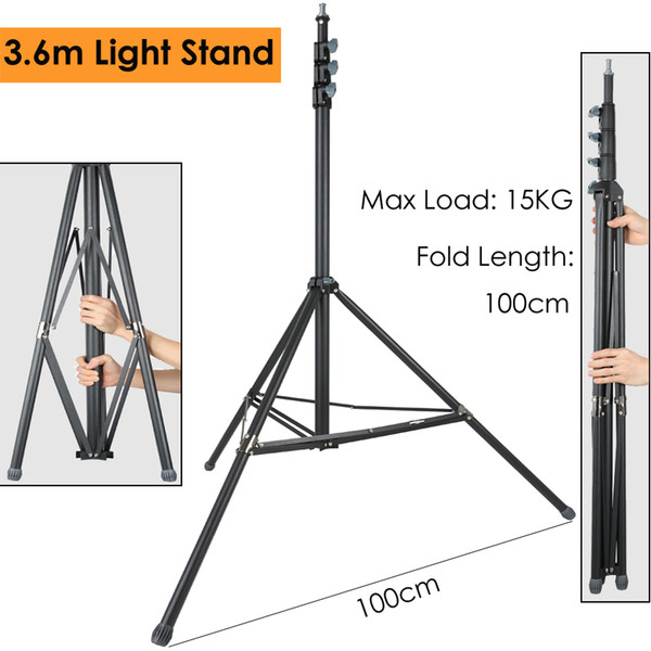 Photo 360cm 3.6M Video Light Stand Heavy Duty Support Stand Tripod for Studio Softbox Reflector Backdrop Max Load 15kg/33lb