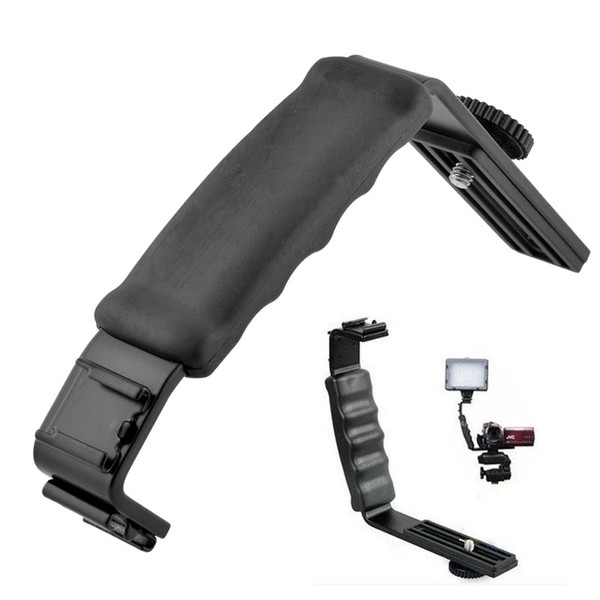 Universal Camera Grip L Bracket with 2 Standard Side Hot Shoe Mount Video Light Flash DSLR Holder Camcorder