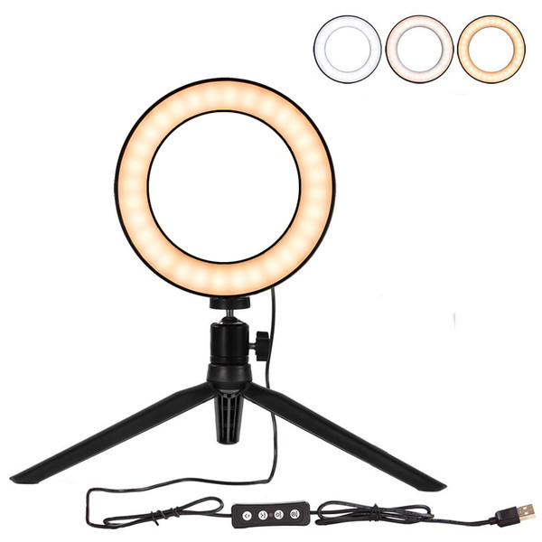 6'' LED Ring Light with Tripod Stand for Makeup/YouTube Video, Selfie Ring Light for Live Stream/Photography with 3 Light Modes table lamp