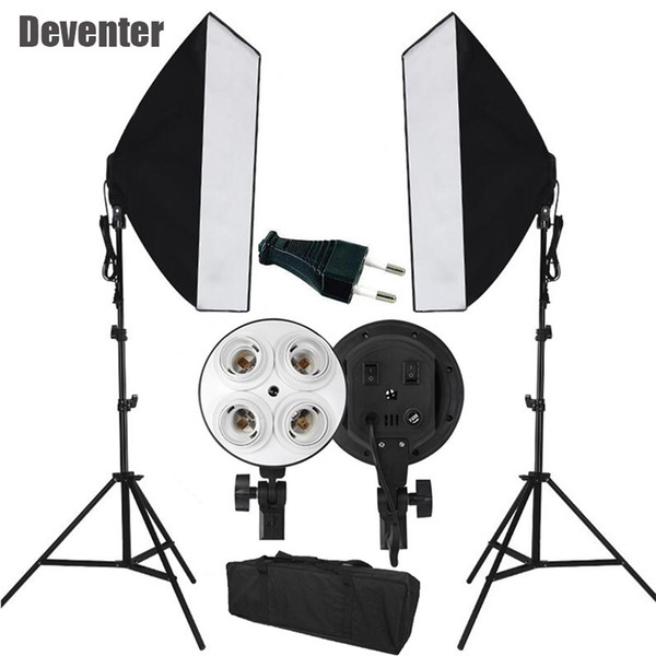 CE Photo Studio Photography Light Continuous Lighting Video softbox Kit and Double 4 E27 lamps &Tote Bag EU Plug