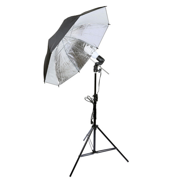 Photography Lighting Kit Photo Umbrella Kit Black/Silver Reflective Umbrella + 2m Light Stand + Light Bulb + Lamp Socket For Studio Diffuser