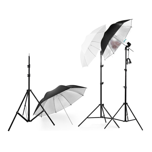 Photography Photo Umbrella Lighting Kit white soft umbrella+Black Reflective Umbrella + 2m Light Stand + Light Bulb + Lamp Socket