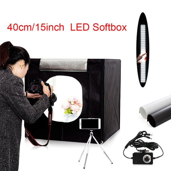 Freeshipping 40cm*40cm portable LED photo studio Light Tent set+2 Backdrops+dimmer switch photography tent kit mini box photo box