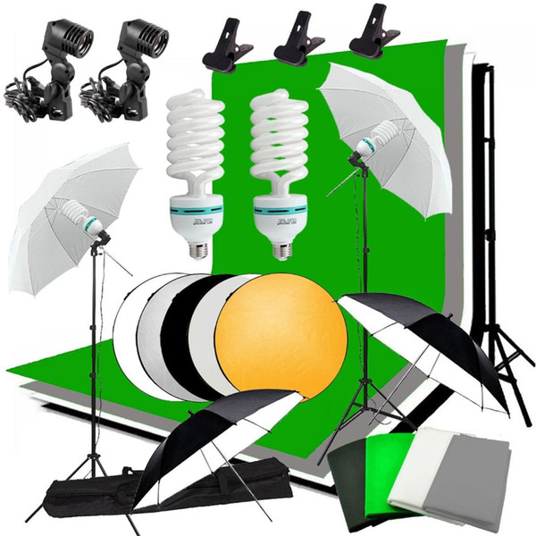 Abeststudio Photo Studio Umbrella Kit 2x135W Bulb,4x Backdrops 2x Light Stand, 2*Background Stand + 60cm 5 in 1 Reflector Panel