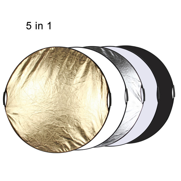 5 in 1 Portable Collapsible 60cm 110cm Light Round Photography Reflector Board Non-slip Handle for Studio Multi Photo Disc