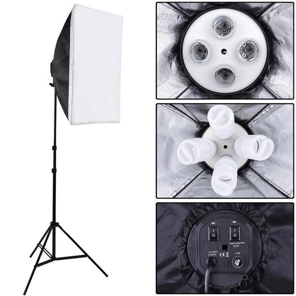 Wholesale- Photo Studio Kit Photography Lighting 4 Socket Lamp Holder + 50*70CM Softbox +2m Light Stand Photo Soft Box VL-9004