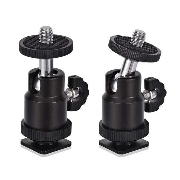 Mini Ball Head [2 Pack] With Hot Shoe Mount Adapter 360 Degree 1/4 Inch Small Ball Heads Lightweight Swivel Micro-Ballhead For