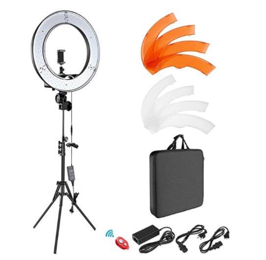 Ring Light, Dimmable, Adjustable Camera Photo Video Lighting Kit, Easy Assembly Light Stand, Bluetooth Receiver for Smartphone, Suitable for