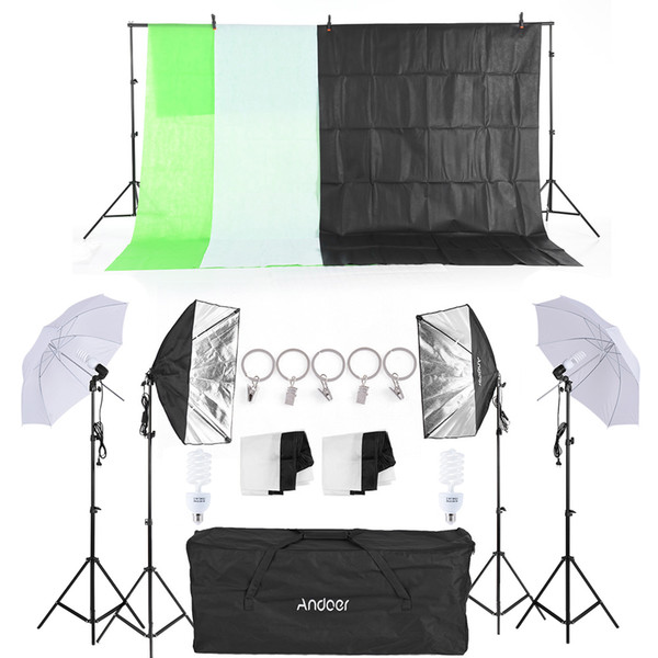 Freeshipping Photo Studio Kit Softbox Umbrella with Bulb Holder Light Bulb Light Stand Black White Green Screen Backdrop