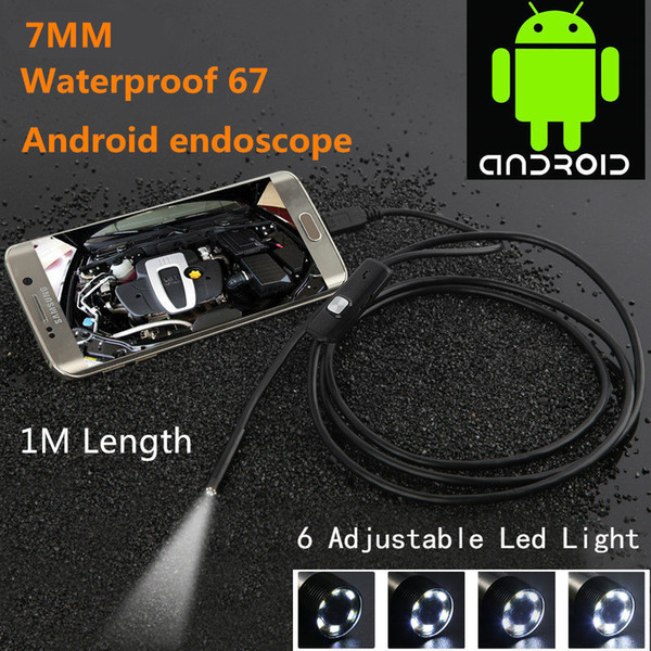 Waterproof 480P HD 7mm lens Inspection Pipe 1m Endoscope Mini USB Camera Snake Tube with 6 LEDs Borescope For Android Phone PC