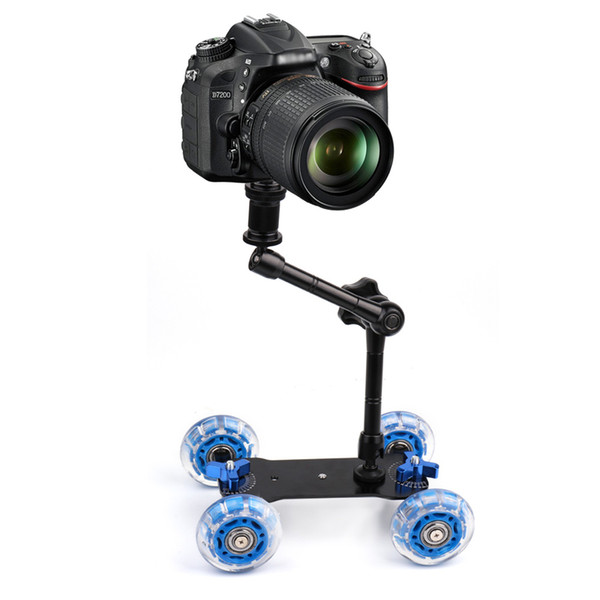 Slider Track Dolly Car +11'' Magic Aarm Tabletop Mobile Rolling Video Rail Skater for DSLR Camera Camcorder Speedlite Gopro Blue