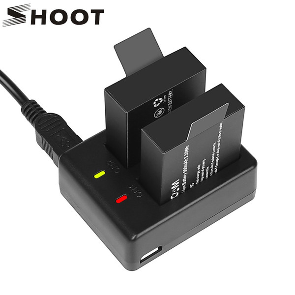 SHOOT Dual Port Battery Charger with 2pcs 900mAh Battery for Sjcam M10 Sj4000 Sj5000 4000 5000 Action Camera Sjcam Accessories