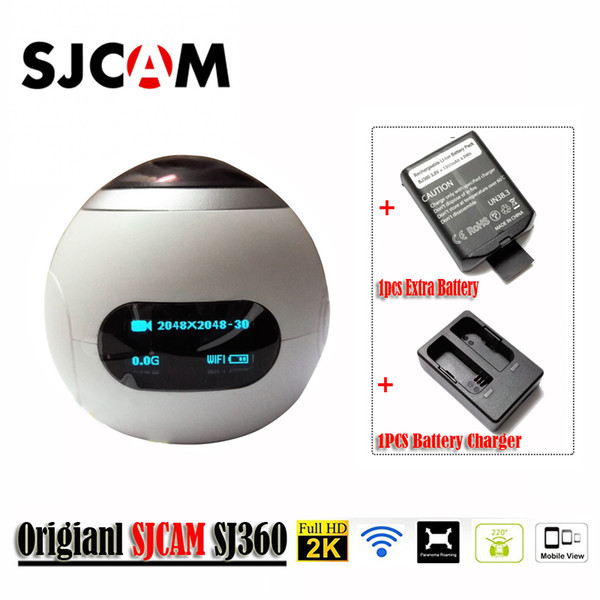 SJCAM SJ360 2K Wifi Mini Panoramic Camera 20482048 Ultra HD 360 Degree Panorama Sport VR Camera+1pcs Extra Battery+1pcs Battery(white)