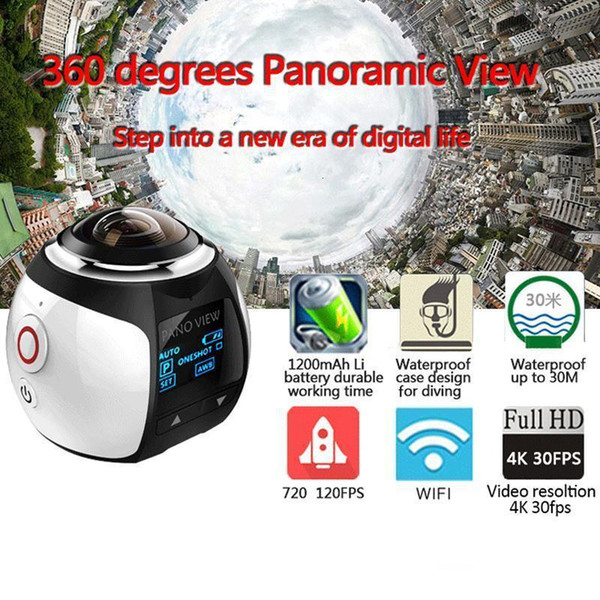 Wholeasle 360 degree sport camera Mini Panorama VR Camera 2.7K Wifi Waterproof Sports 30m Diving Actoin Camera V1 shipping for free