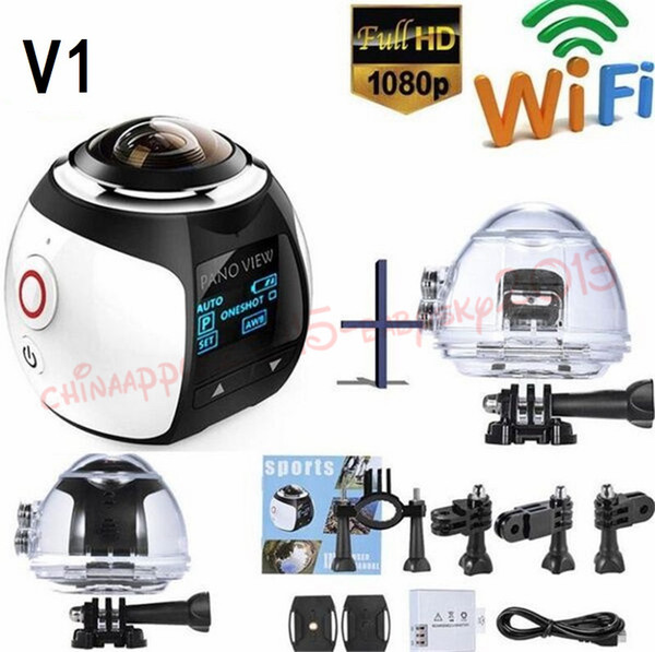 V1 360 degree sport camera Mini Panorama VR Camera 4K 1080P HD Wifi Waterproof Sports 30m Diving Actoin Camera With Retail package