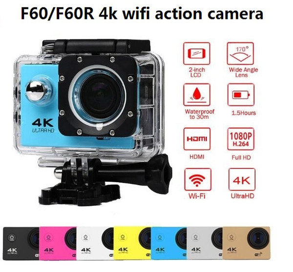 4k wifi action camera go waterproof pro sport camera F60/F60R 2.4G 4K/30fps 1080P 2.0