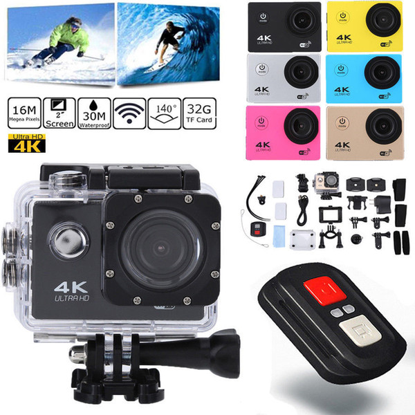 Action Camera 4K 30Fps Sports Cam 16MP Action Cam HD WiFi Waterproof Camcorder with 170°Wide Angle Lens 2 Rechargeable Batteries Remote Cont