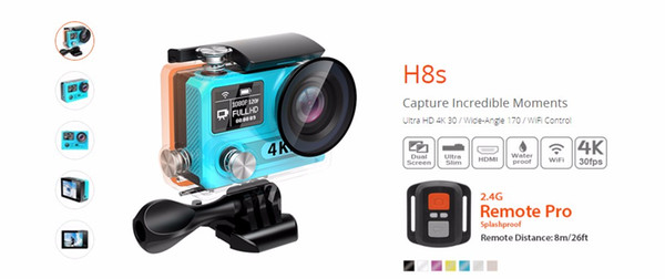 EKEN H8S Action Cameras With WiFi Real 4K Sport Camera 30FPS FHD Ambarella A12S75 Waterproof CAM 5pcs/Lot Free DHL