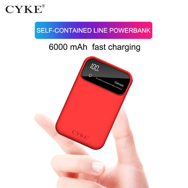 CYKE Mini Power Bank inside cable 6000mAh USB Output Portable Charger With LED Display Fast External Battery For Xiaomi Phones Tablet