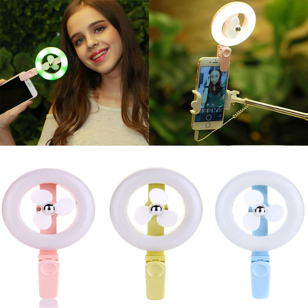 Selfie Light LED Ring Fill Light Up with Fan Luminous Lamp Rechargable for iPhone Samsung Huawei