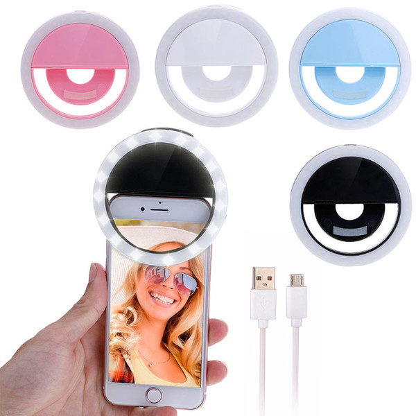 RK12 Rechargeable Selfie Ring Light with LED Camera Photography Flash Light Up Selfie Luminous Ring with USB Cable Universal for All Phones