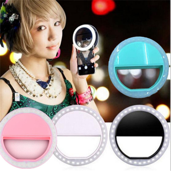 Clip-on LED selfie ring lamp round circle self timer spotlight led flash selfie lights for iphone 7 6 plus samsung s7 s8 camera pc ipad