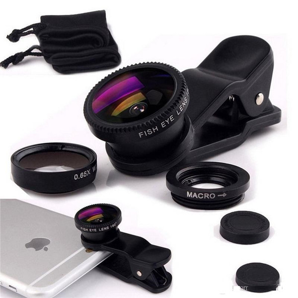 MOQ:2PCS Universal Fisheye 3 in 1 Wide Angle Macro Lens Smartphone Mobile Phone lenses Fish Eye for iPhone 6 6s 7s Plus