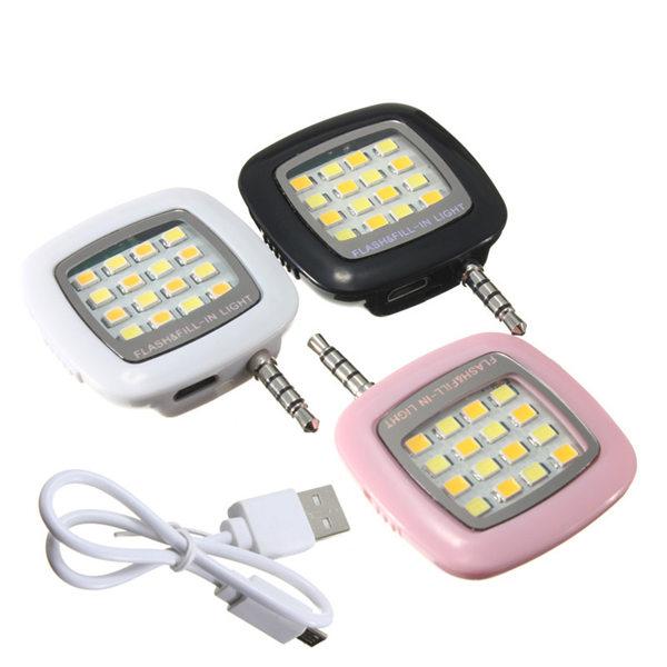 Hot Sale 3.5mm Jack Selfie 16 LED Camera Flash Light with USB Cable for IOS for Android for iPhone order<$18no track